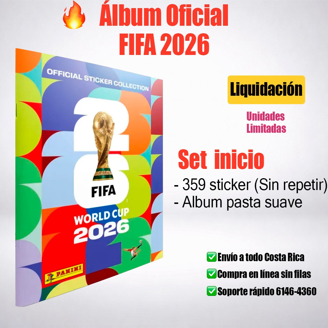 Panini Mundial Fifa 2026 "Album pasta suave" 359 Sticker Sin Repetir